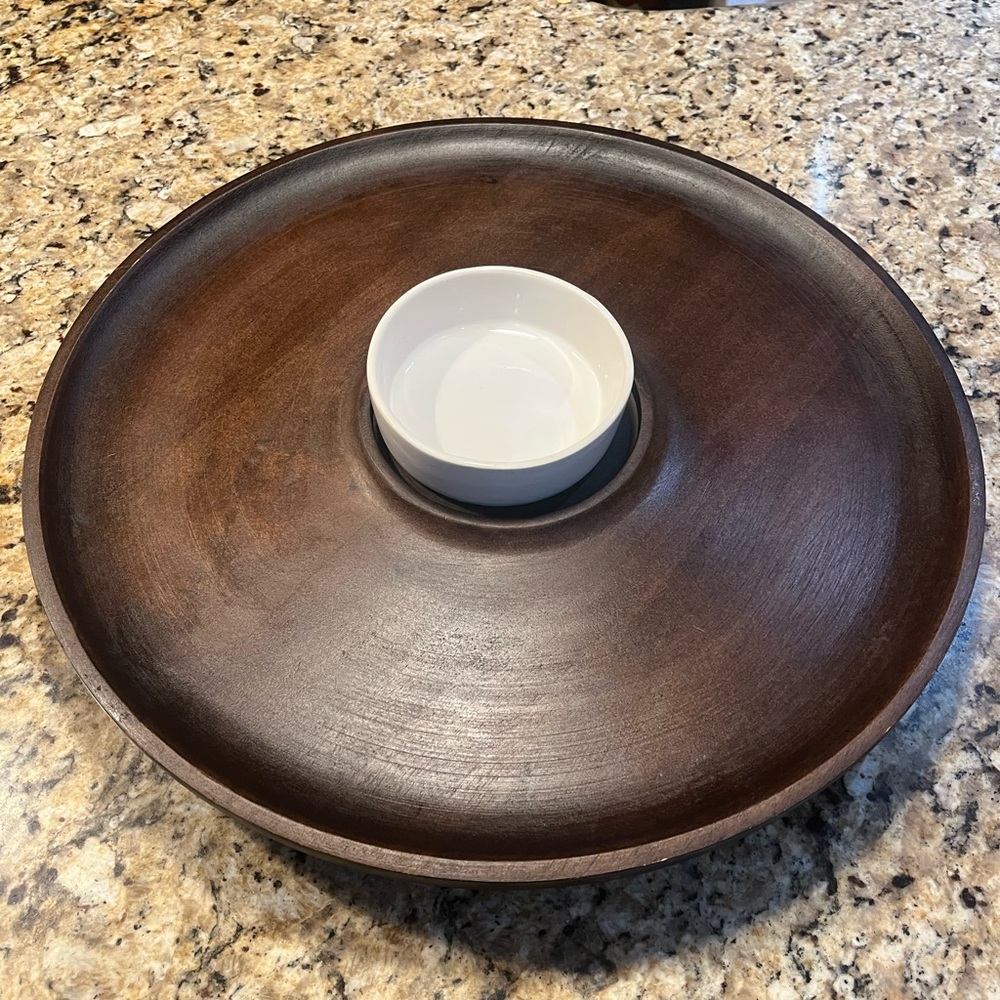 Spinning Wooden Chip & Dip Serving Tray | Lazy Susan Entertaining